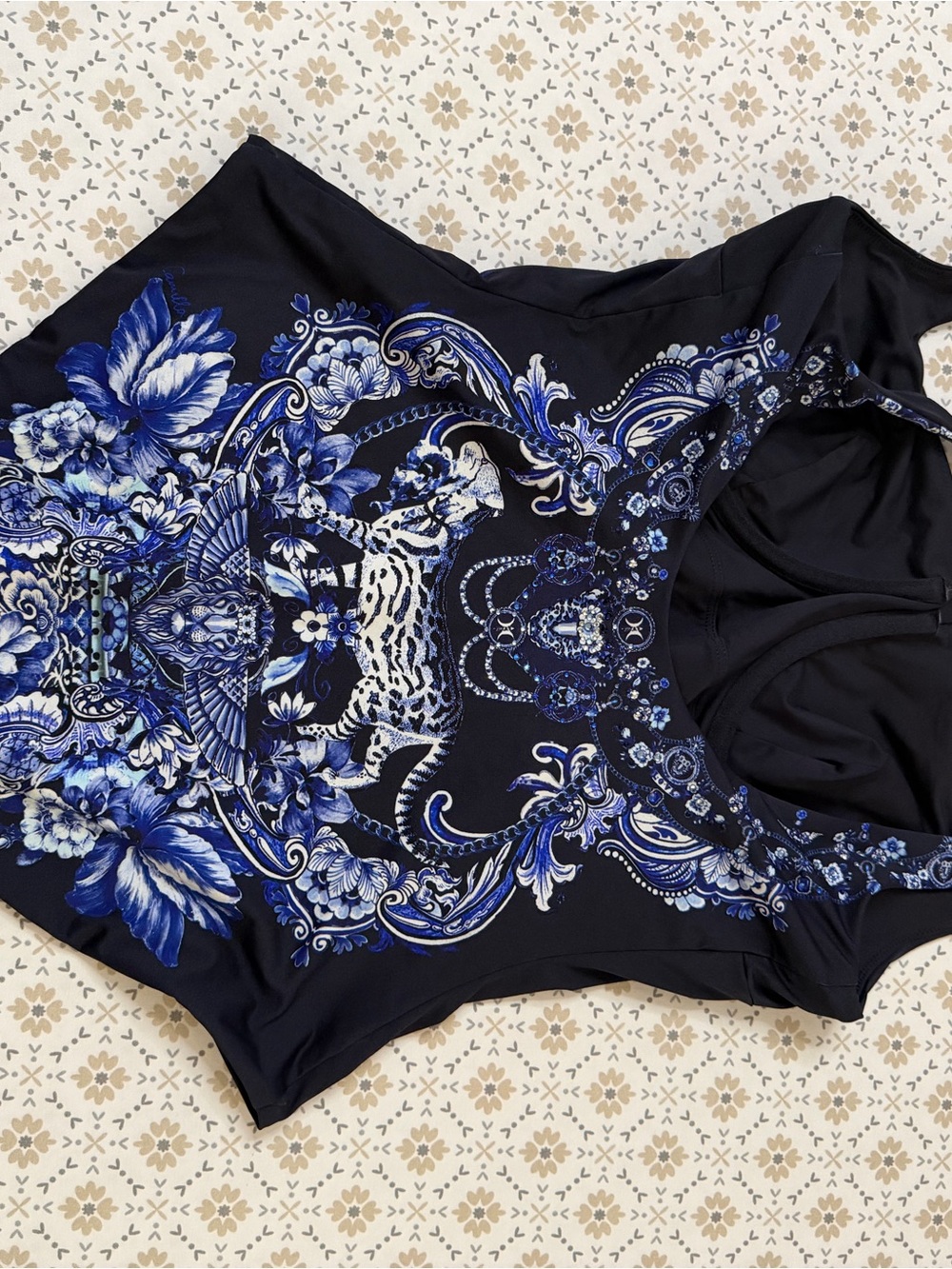Camilla Black and Blue Embellished Animal Print Tank